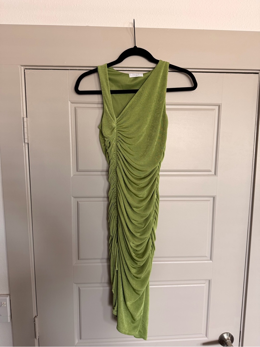 Sage Asymmetrical Ruched Lime Green Dress